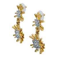 Kenneth Jay Lane 22k Gold and Silver Crystal Pave Starburst Dangle Post Earrings