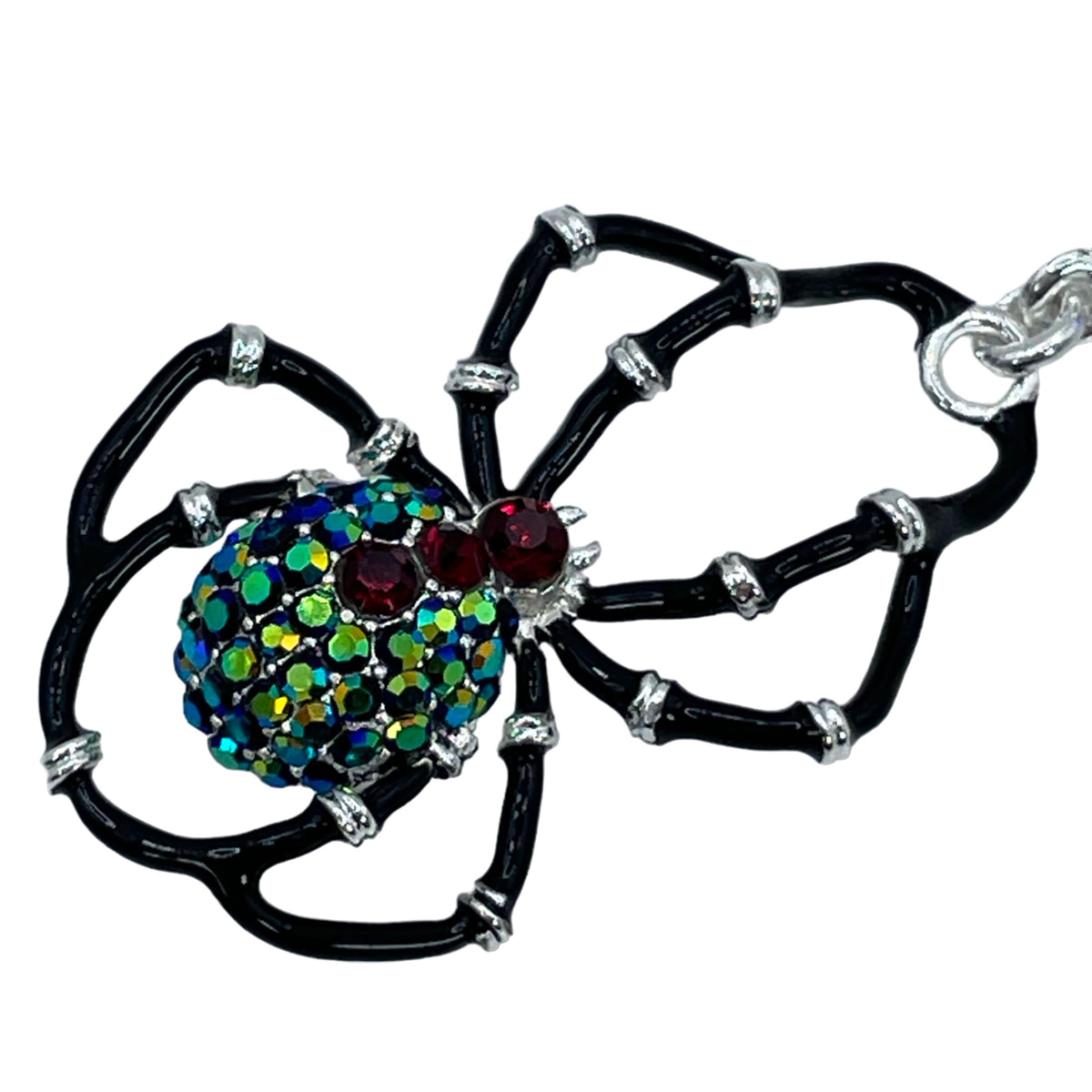 Ritzy Couture DeLuxe Halloween Spider Crystal Leverback Earrings-Fine Silver Plate - Black Red silver