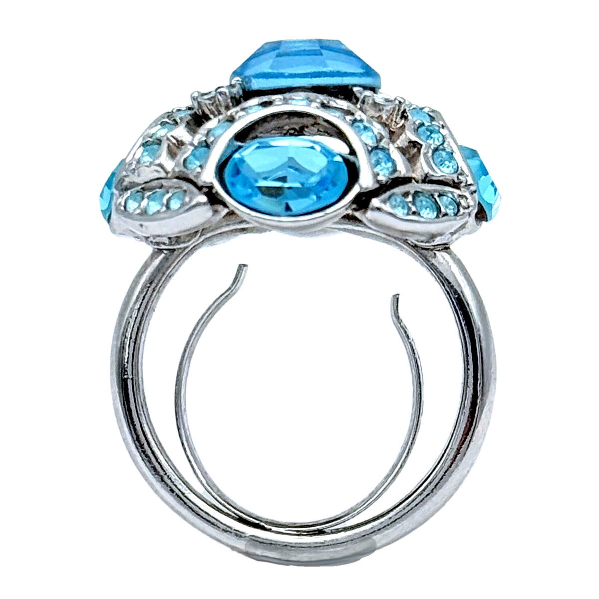Kenneth Jay Lane Silver Plated Ring with Aquamarine Austrian Crystals Adjustable