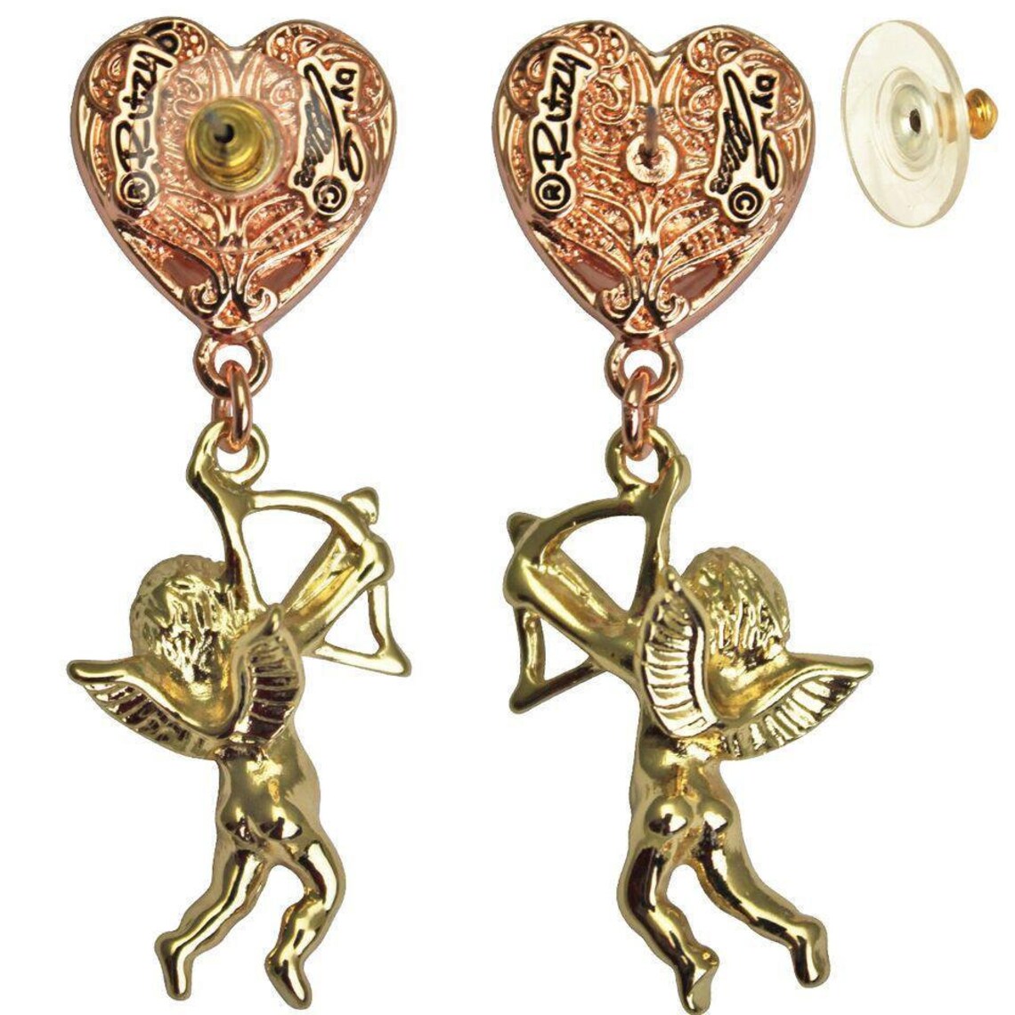 Ritzy Couture Valentine Cupid Earrings Drop Dangle Earrings for Women (Goldtone)