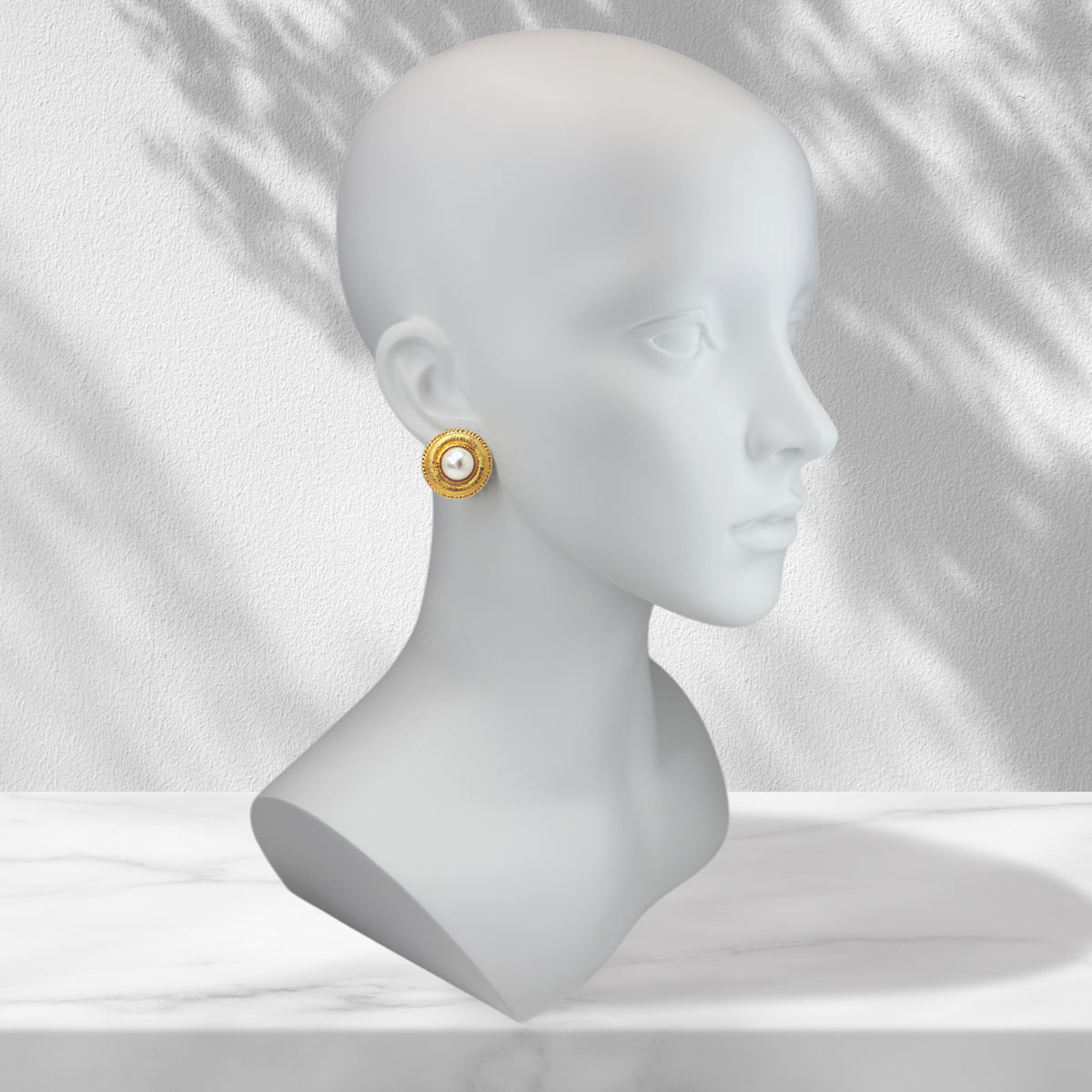 Kenneth Jay Lane 22K Gold-Plated Button Earrings with Pearl Cabochon Clip-On