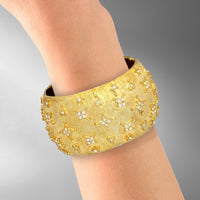 Kenneth Jay Lane 22k Gold Plated Textured Cuff Bracelet with Star Crystal Detail