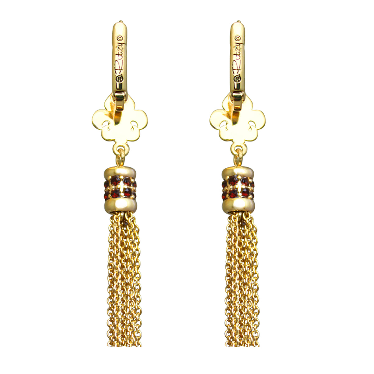 Ritzy Couture Fleur-de-Lis Smoke Topaz Tassel Leverback Earrings-Goldtone Luxury - Goldtone/Smoke Topaz
