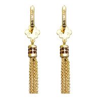 Ritzy Couture Fleur-de-Lis Smoke Topaz Tassel Leverback Earrings-Goldtone Luxury - Goldtone/Smoke Topaz