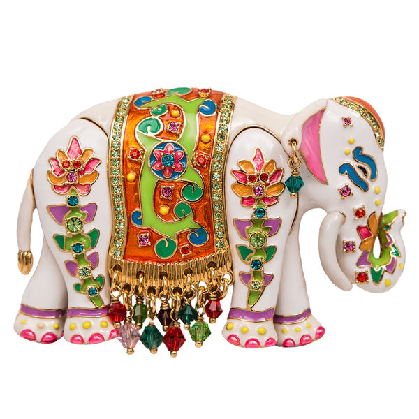 Ritzy Couture Royal Maharaja Elephant White Multicolor Pin/Pendant (Goldtone) - White Ivory Gold Orange Pink Multicolor