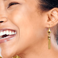 Ritzy Couture Fleur-de-Lis Smoke Topaz Tassel Leverback Earrings-Goldtone Luxury - Goldtone/Smoke Topaz
