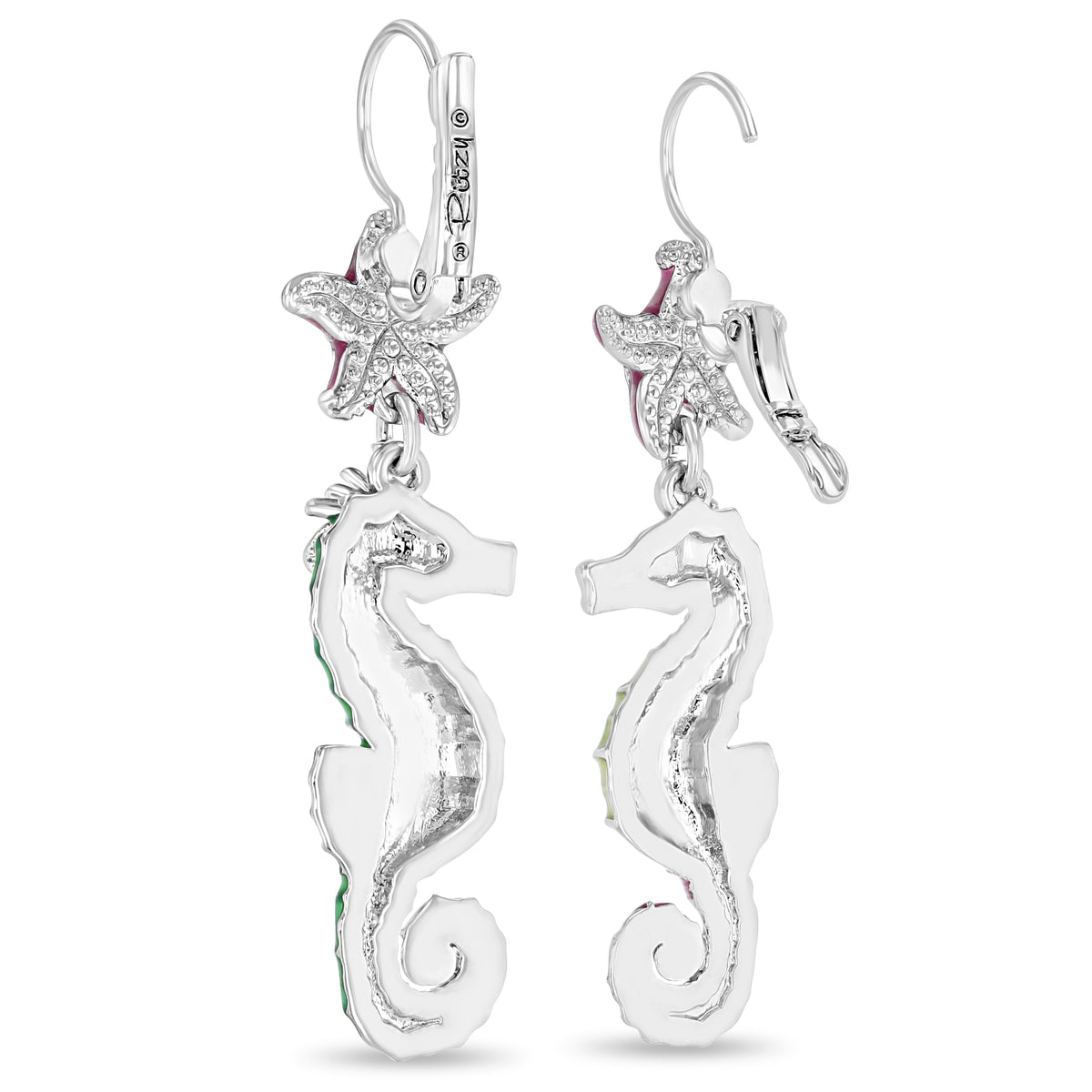 Pastel Starfish Seahorse Earrings " Fine Silver Plated