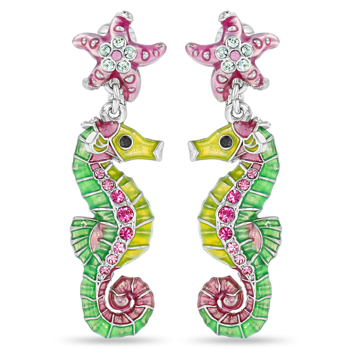 Pastel Starfish Seahorse Earrings " Fine Silver Plated