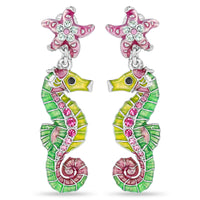 Pastel Starfish Seahorse Earrings " Fine Silver Plated