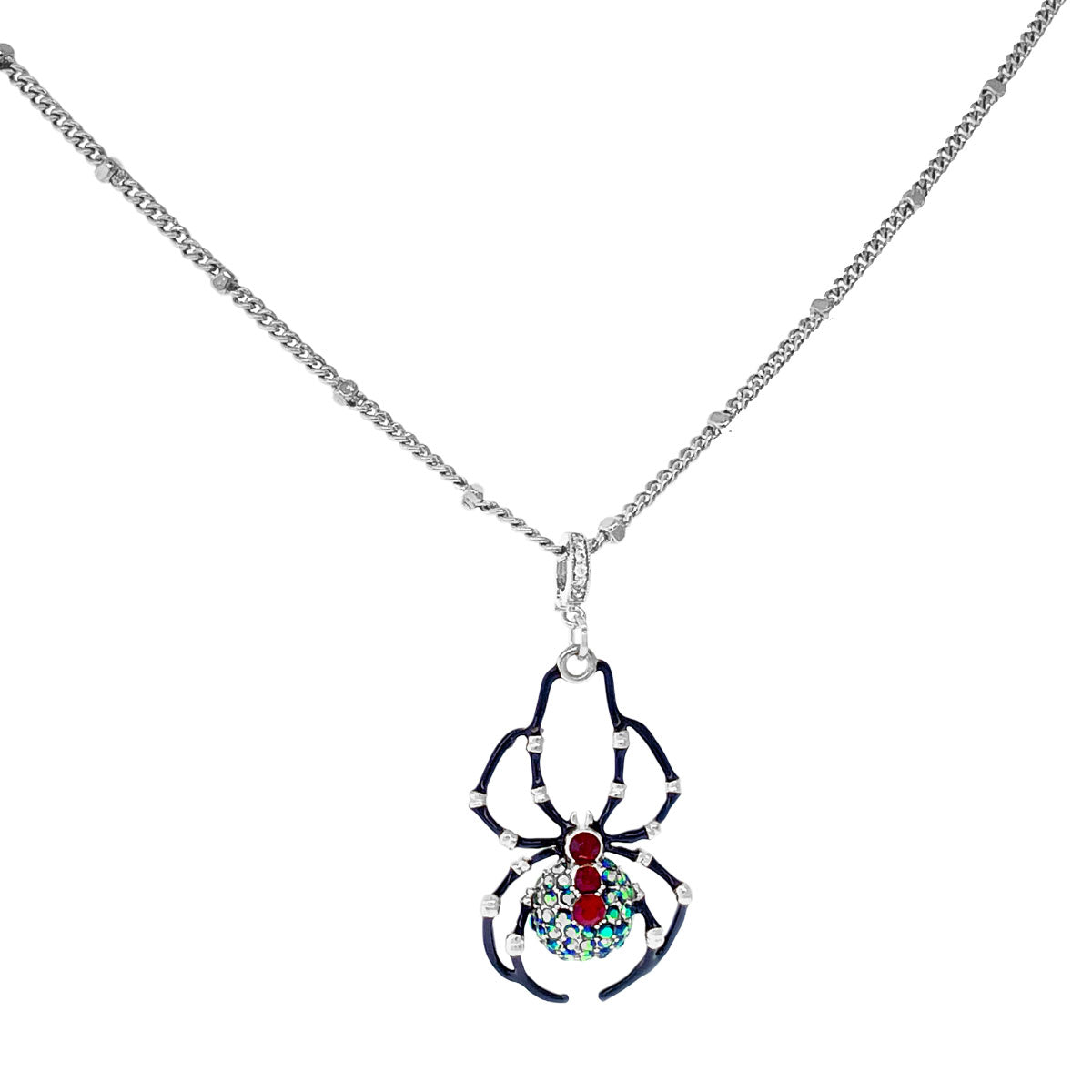Ritzy Couture Spider Black AB Crystal Halloween Pendant Necklace - Silvertone