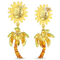 Sun and Palm Tree Tropical Breeze Earring - Ritzy Couture DeLuxe-18K Gold Plated