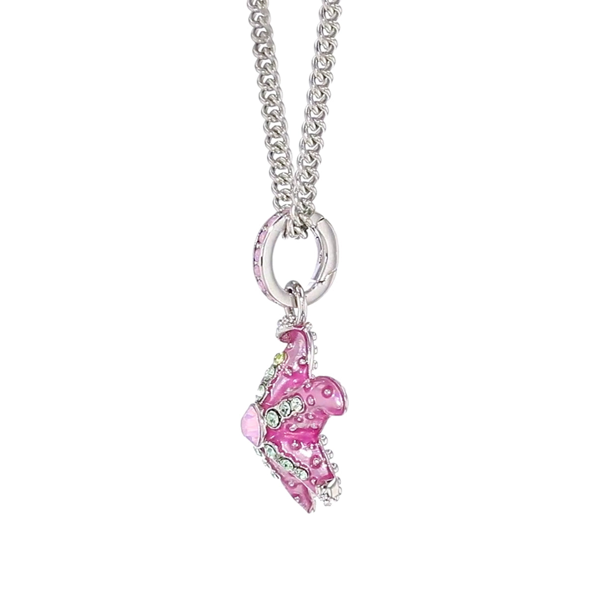 Pink Crystal Starfish Enhancer Charm "Fine Silver Plated