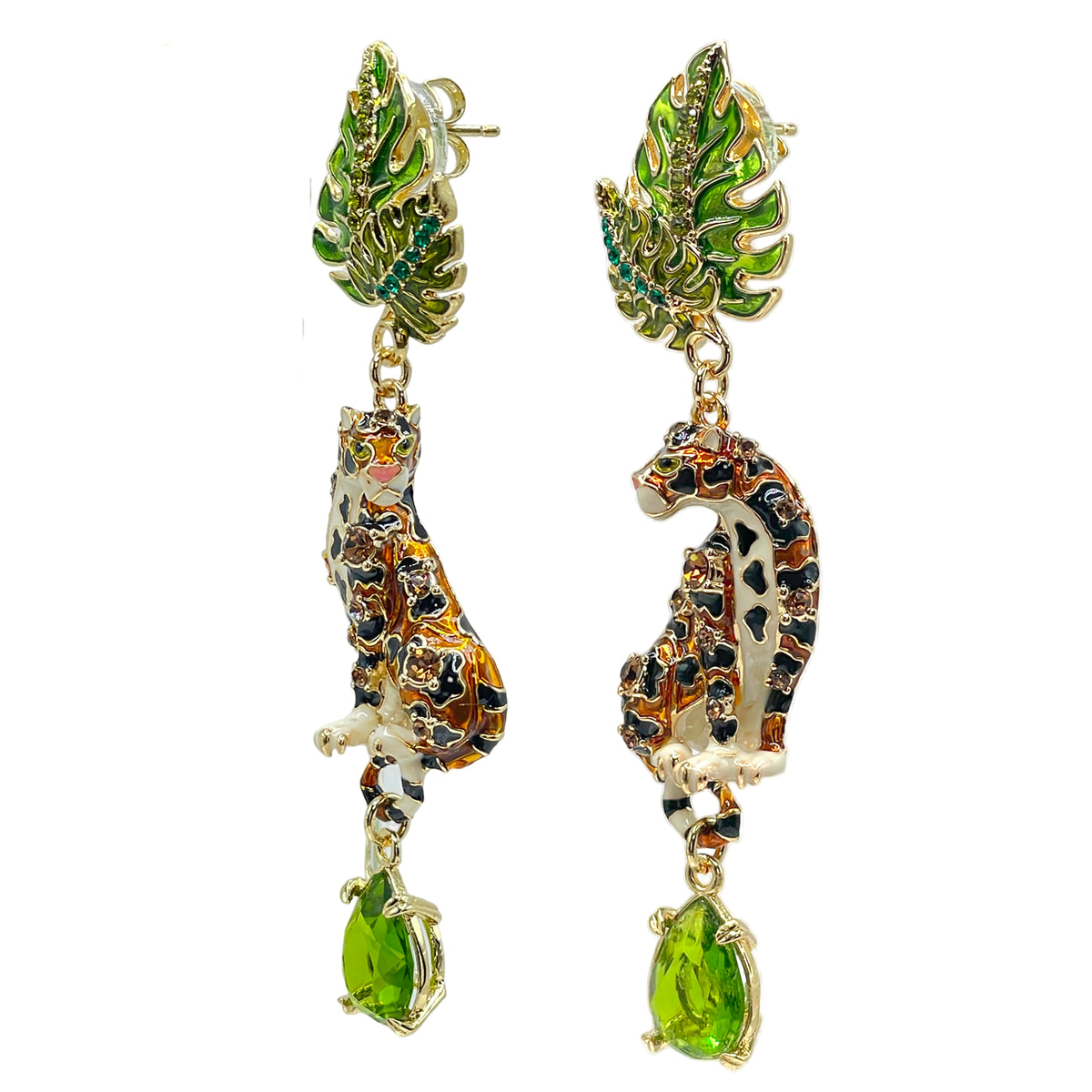 Ritzy Couture DeLuxe Wild Leopard Jungle Dangle Earrings - 22K Gold Plated Brass