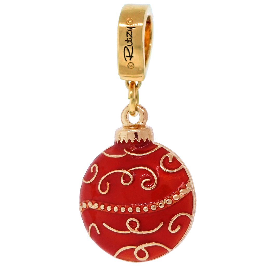 Red Christmas Ornament Crystal Enhancer Charm - 18k Gold Plated