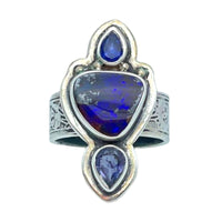 Tabra Jewelry 925 Sterling Silver Australian Boulder Opal & Iolite Ring Size 7.5 00K520
