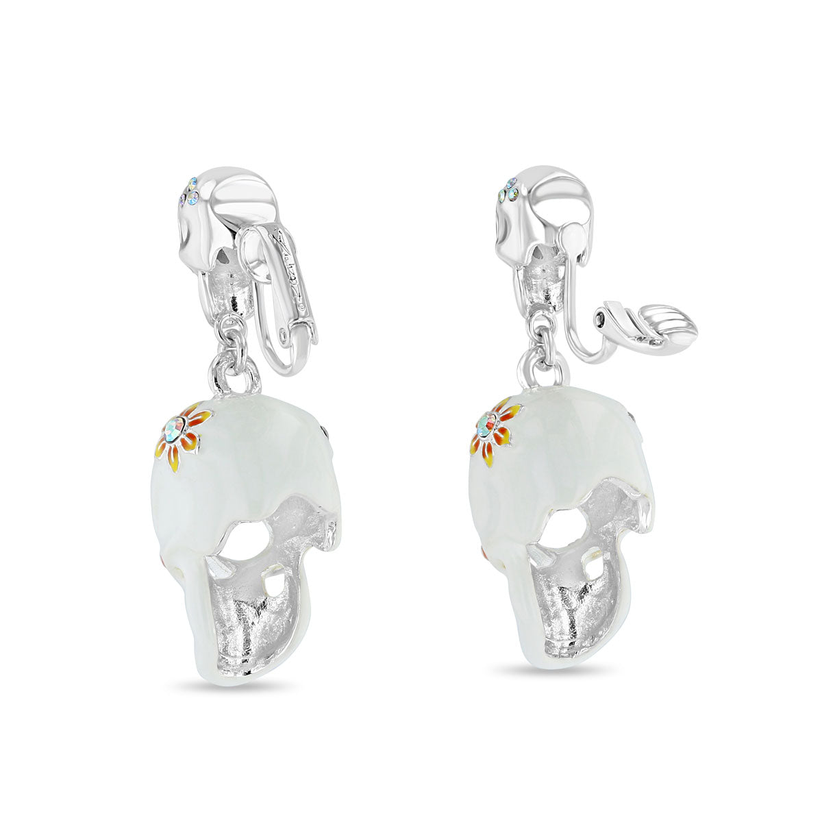 Sparkling Sugar Skull Leverback Earrings-Ritzy Couture DeLuxe-Fine Silver Plated