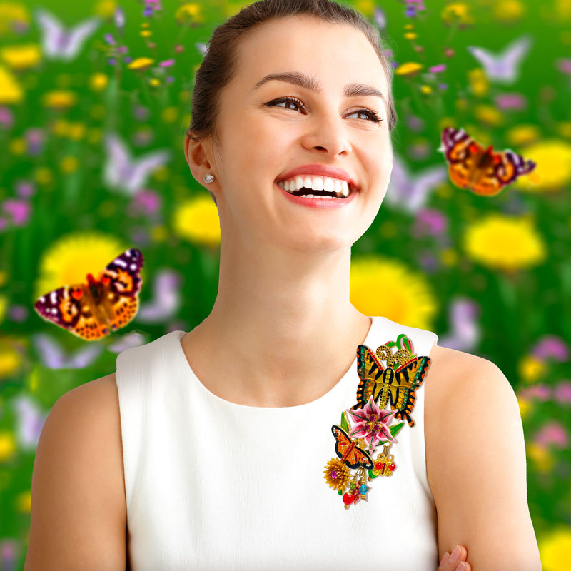 Lunch at The Ritz 2Go Garden Gala Butterflies and Blossoms Pin Pendant Goldtone