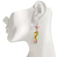 Pastel Starfish Seahorse Earrings " Fine Silver Plated