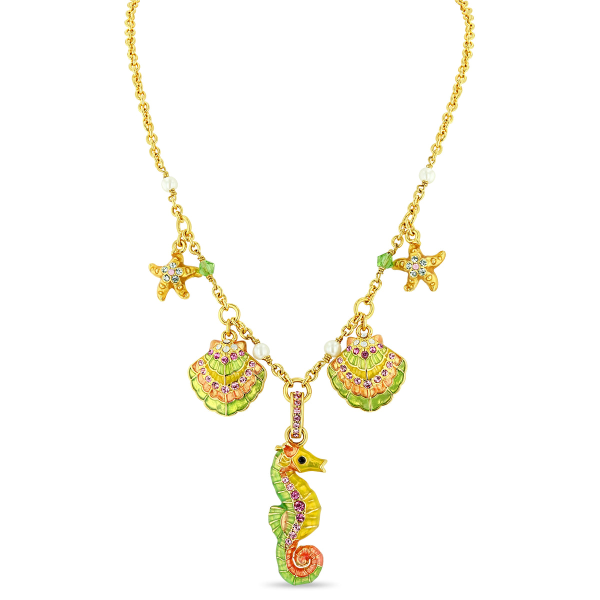 By The Sea 16" Pastel Ocean Charm Necklace "18k Gold Plated