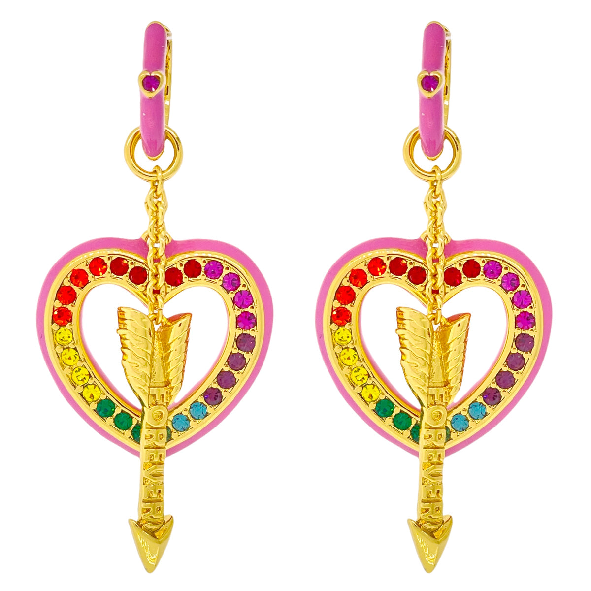 Hearts and Arrows Love Rainbow Huggies - 18k Gold Plating