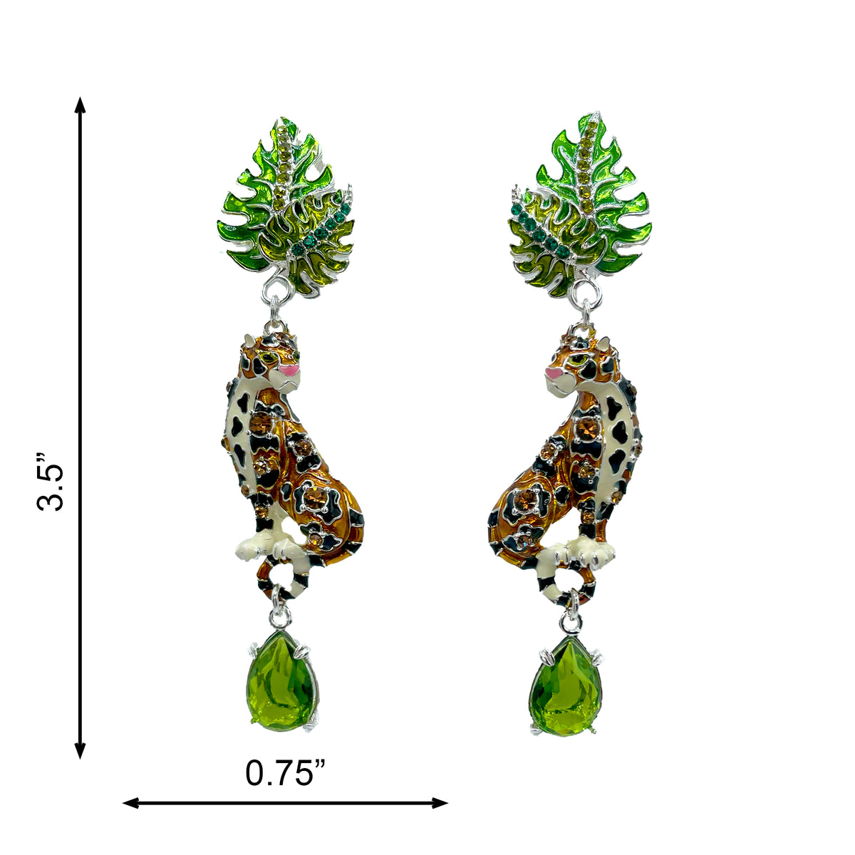 Ritzy Couture DeLuxe Wild Leopard Jungle Dangle Earrings - Fine Silver Plated Brass