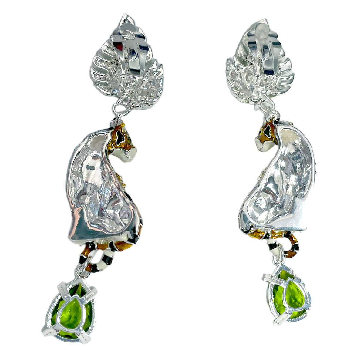 Ritzy Couture DeLuxe Wild Leopard Jungle Dangle Earrings - Fine Silver Plated Brass
