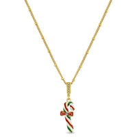 Christmas Candy Cane Enhancer Charm - 18k Gold Plated