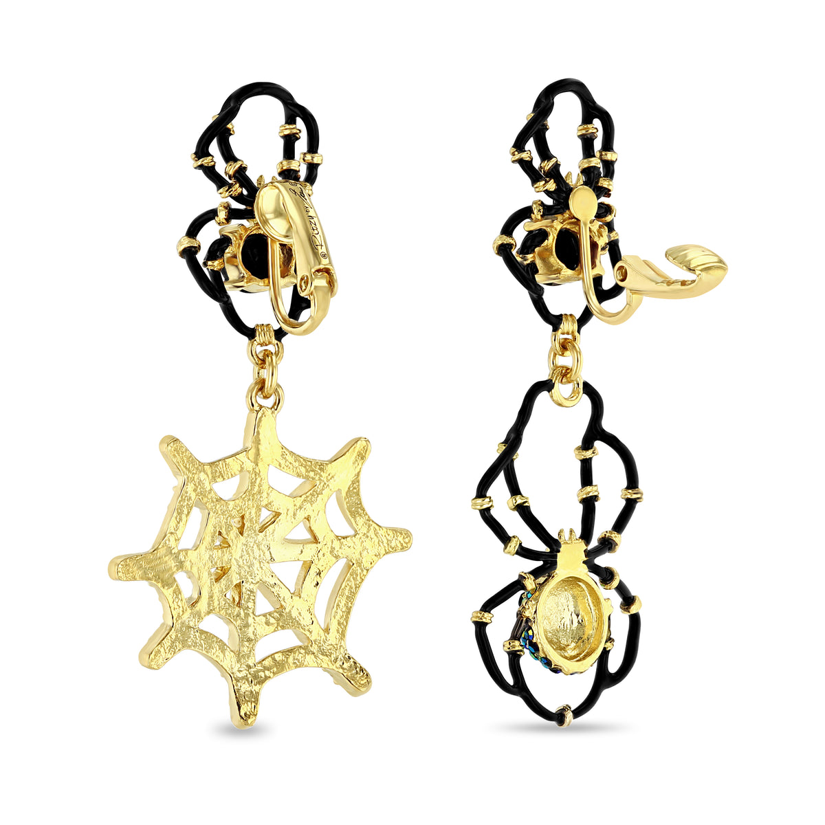 Black Spider Halloween Leverback Earrings -18k Gold Plated