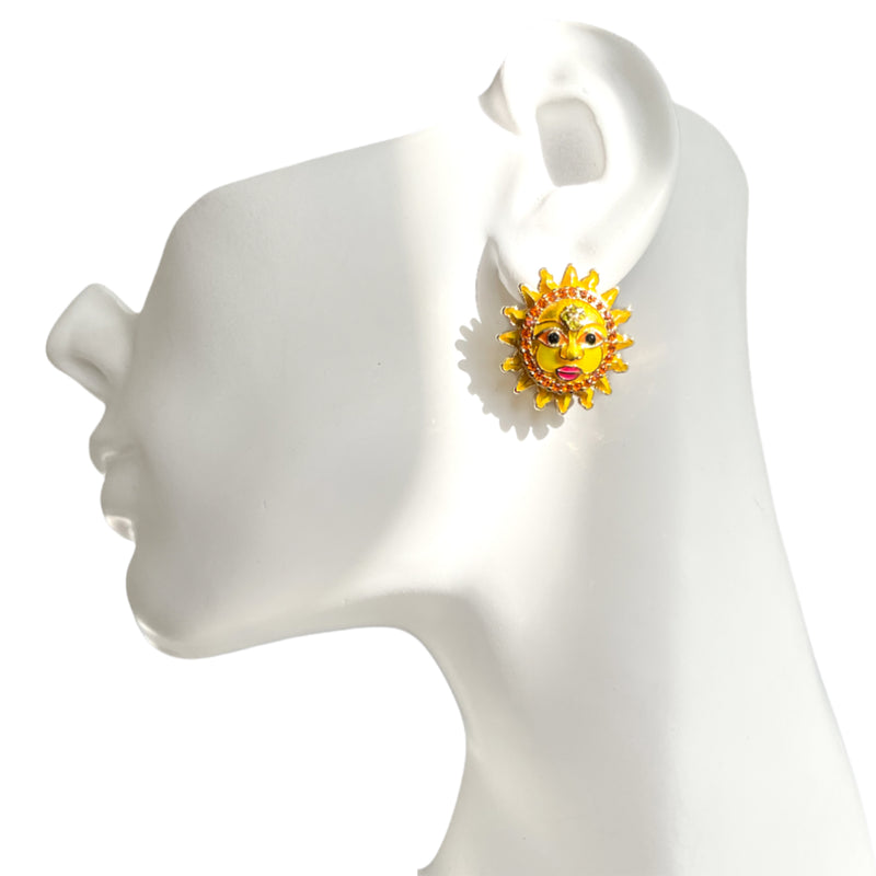 Summer Solar Sun Shine Button Earring by Ritzy Couture DeLuxe - 18k Gold Plated