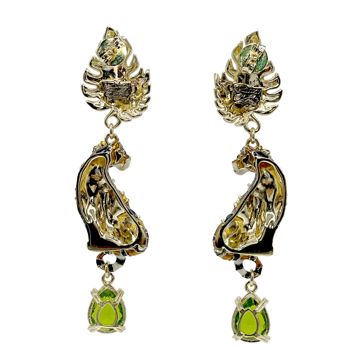 Ritzy Couture DeLuxe Wild Leopard Jungle Dangle Earrings - 22K Gold Plated Brass
