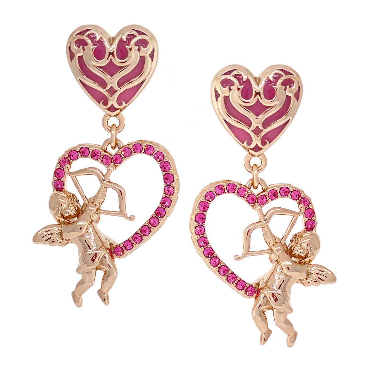 Cupid"s Love Pink Valentine Heart Earring by Ritzy Couture