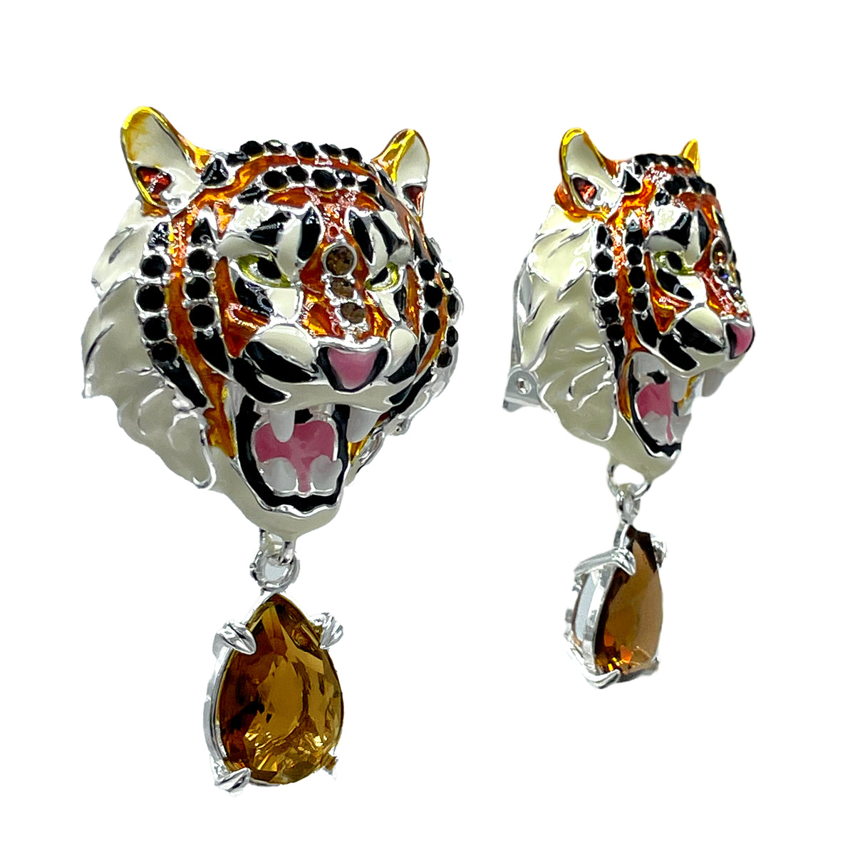 Ritzy Couture DeLuxe Bengal Tiger Earrings - Animal Inspired - Fine Silver Plated