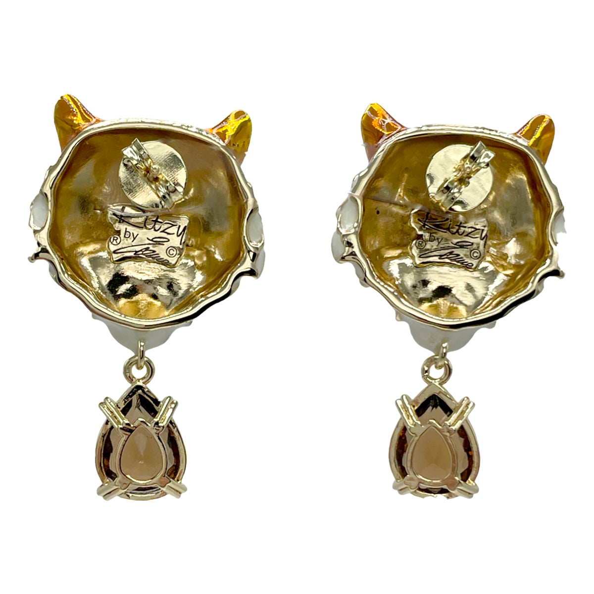 Ritzy Couture DeLuxe Bengal Tiger Earrings - Tiger Stripe Design - 22k Gold Plate