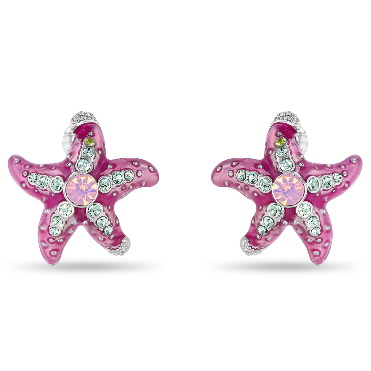 Crystal Rose Ocean Starfish Earrings -Fine Silver Plating