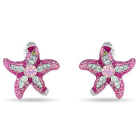 Crystal Rose Ocean Starfish Earrings -Fine Silver Plating