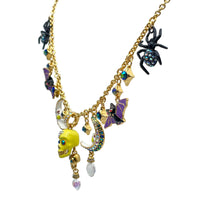 Halloween Spiders Bats and Skulls Necklace Ritzy Couture DeLuxe 18k Gold Plated