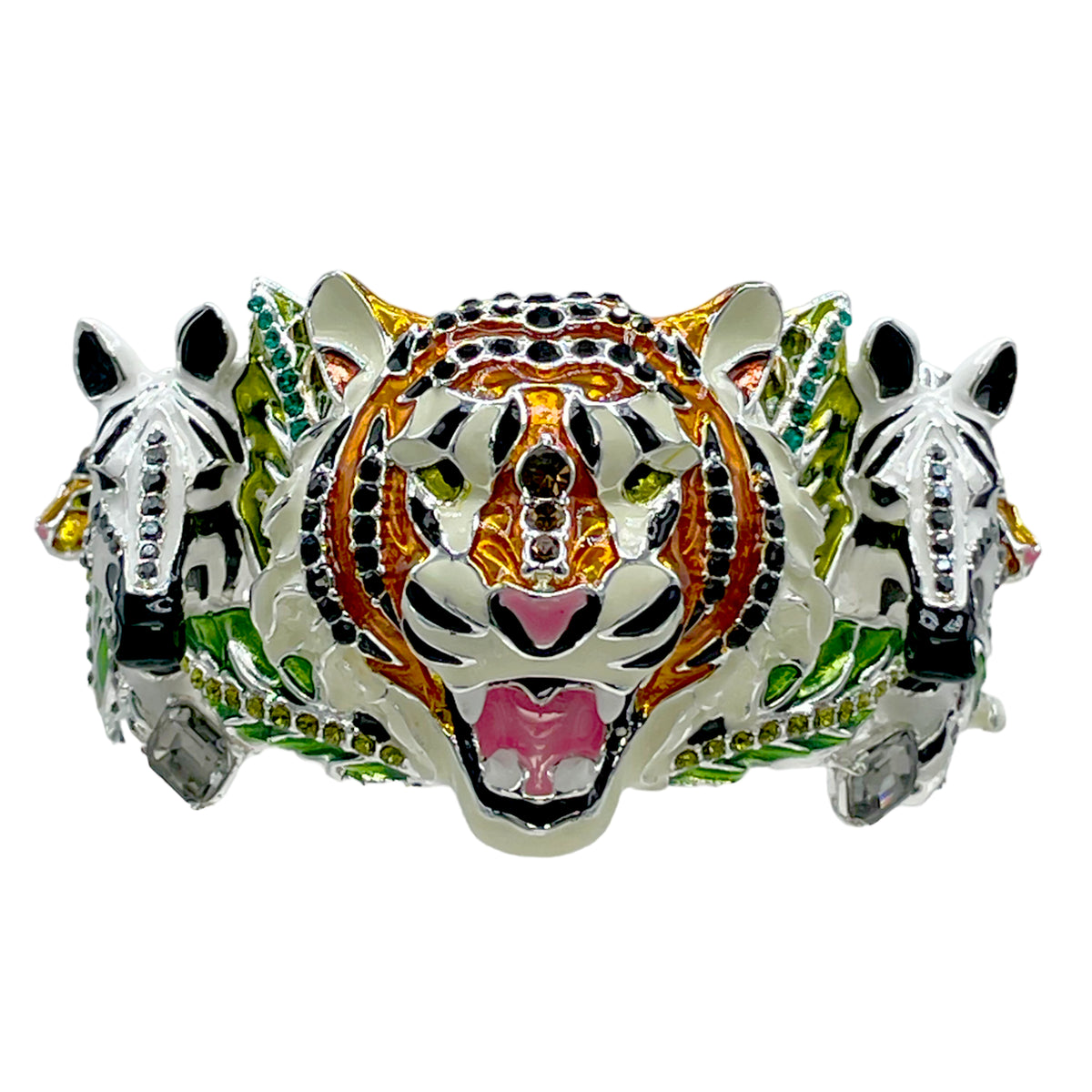 Ritzy Couture DeLuxe Wild Animal Hinged Cuff Bracelet Fine Silver Plated - Sz Med