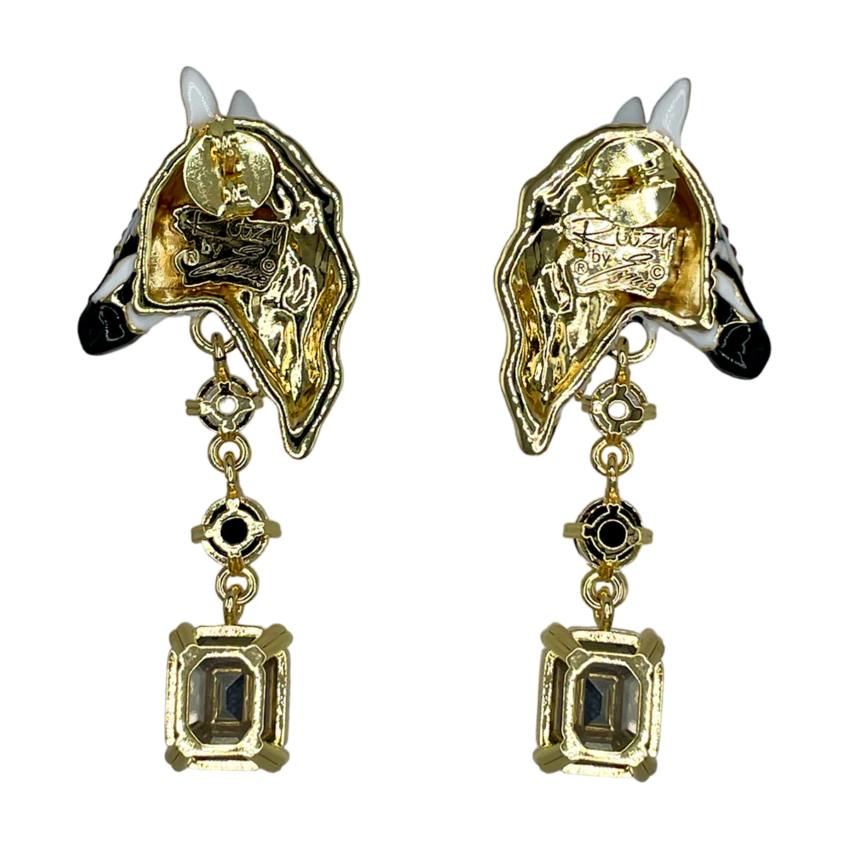 Ritzy Couture DeLuxe Wild Zebra Print Animal Statement Earrings - 22k Gold-Plated