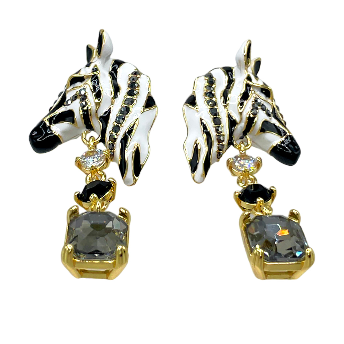 Ritzy Couture DeLuxe Wild Zebra Print Animal Statement Earrings - 22k Gold-Plated