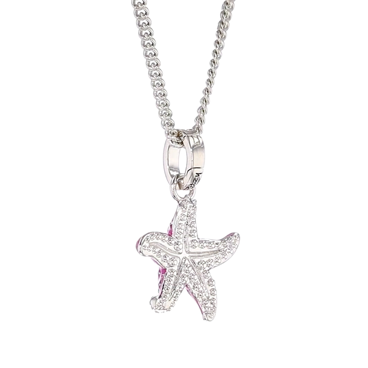 Pink Crystal Starfish Enhancer Charm "Fine Silver Plated