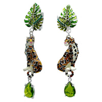 Ritzy Couture DeLuxe Wild Leopard Jungle Dangle Earrings - Fine Silver Plated Brass