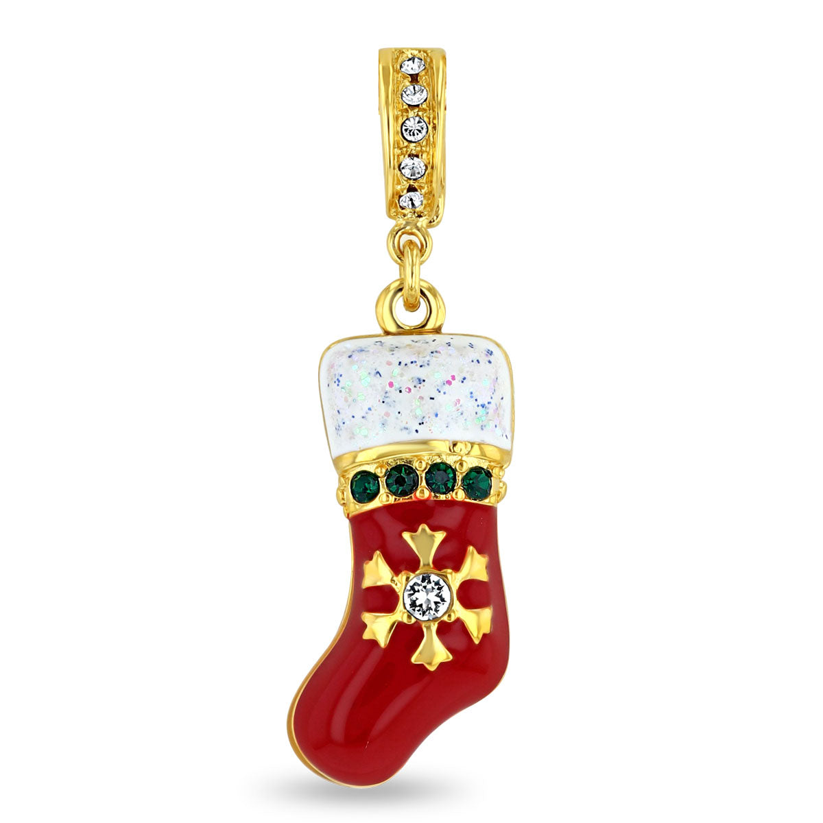 Crystal Christmas Stocking Enhancer Charm - 18k Gold Plated