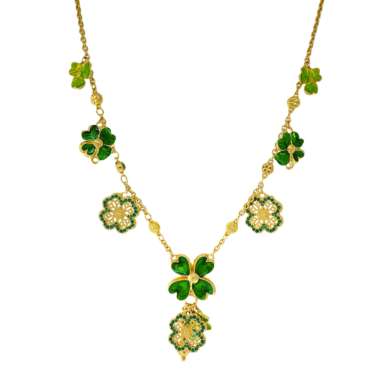 Shamrock St Patricks 18" Charm Necklace by Ritzy Couture DeLuxe-18k Gold Plating