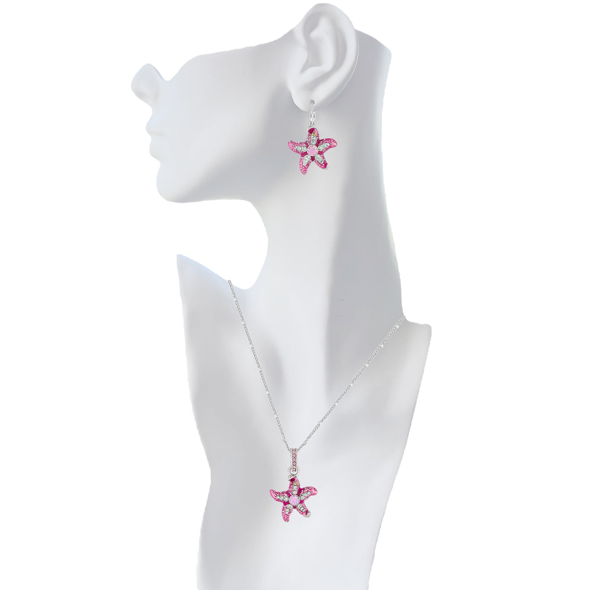 Pink Crystal Starfish Enhancer Charm "Fine Silver Plated