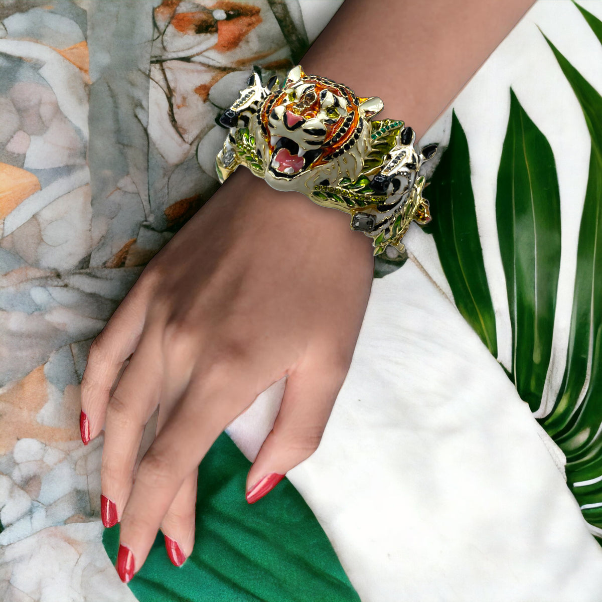 Ritzy Couture DeLuxe Wild Animal Hinged Cuff Bracelet 22k Gold Plated - Size Medium