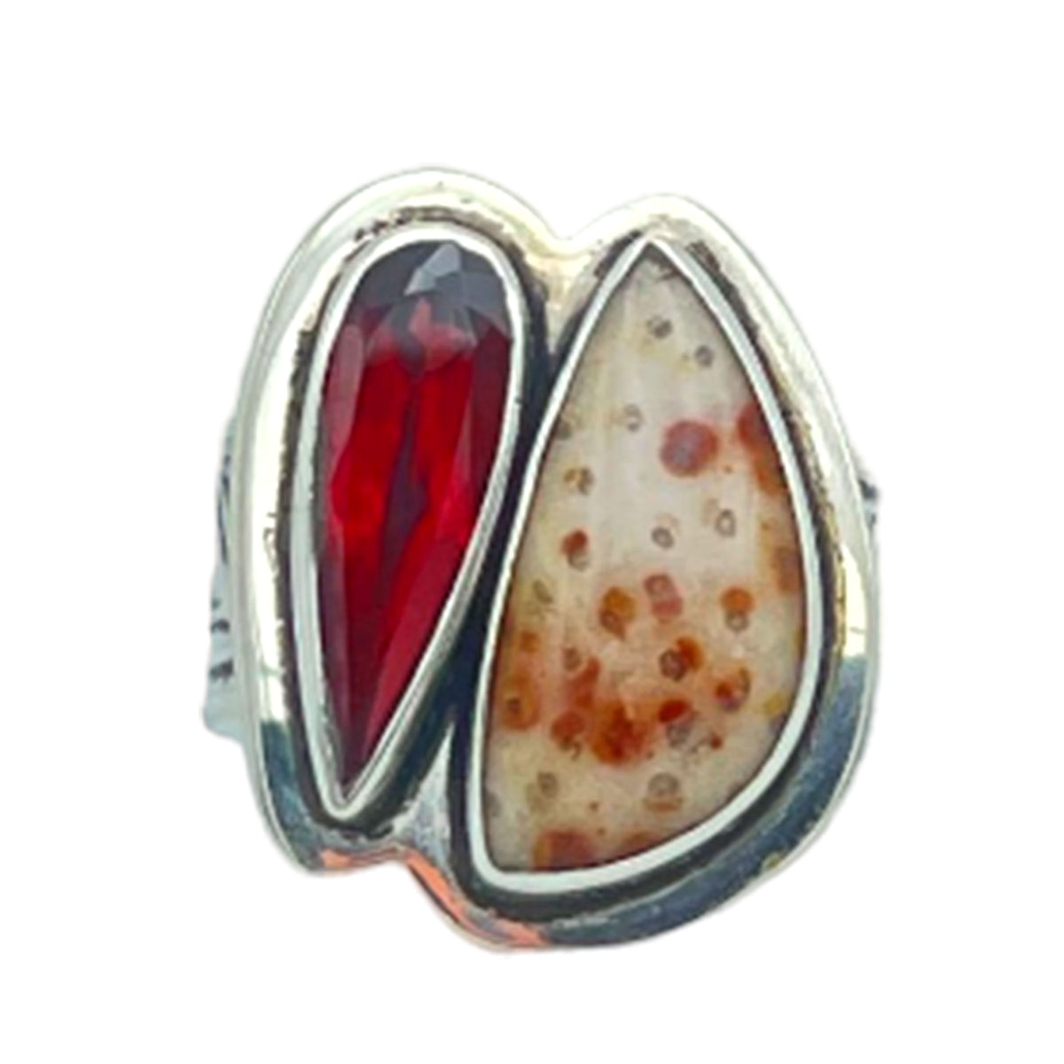 Tabra Jewelry 925 Sterling Silver Petrified Palm Wood & Indian Garnet Ring Size 5.25 00K523