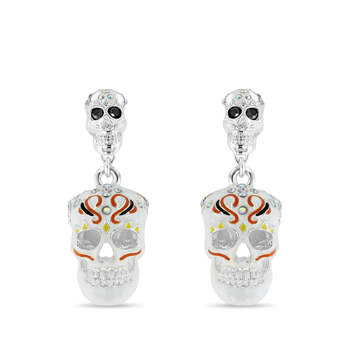 Sparkling Sugar Skull Leverback Earrings-Ritzy Couture DeLuxe-Fine Silver Plated
