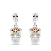 Sparkling Sugar Skull Leverback Earrings-Ritzy Couture DeLuxe-Fine Silver Plated