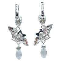 Halloween Bat Wing Skull Leverback Earrings Ritzy Couture DeLuxe-Fine Silver Plated