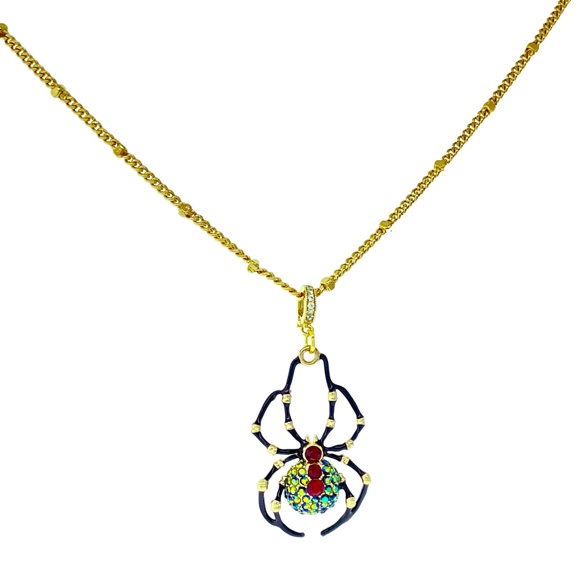 Ritzy Couture Spider Black AB Crystal Halloween Enhancer Pendant Necklace - Goldtone